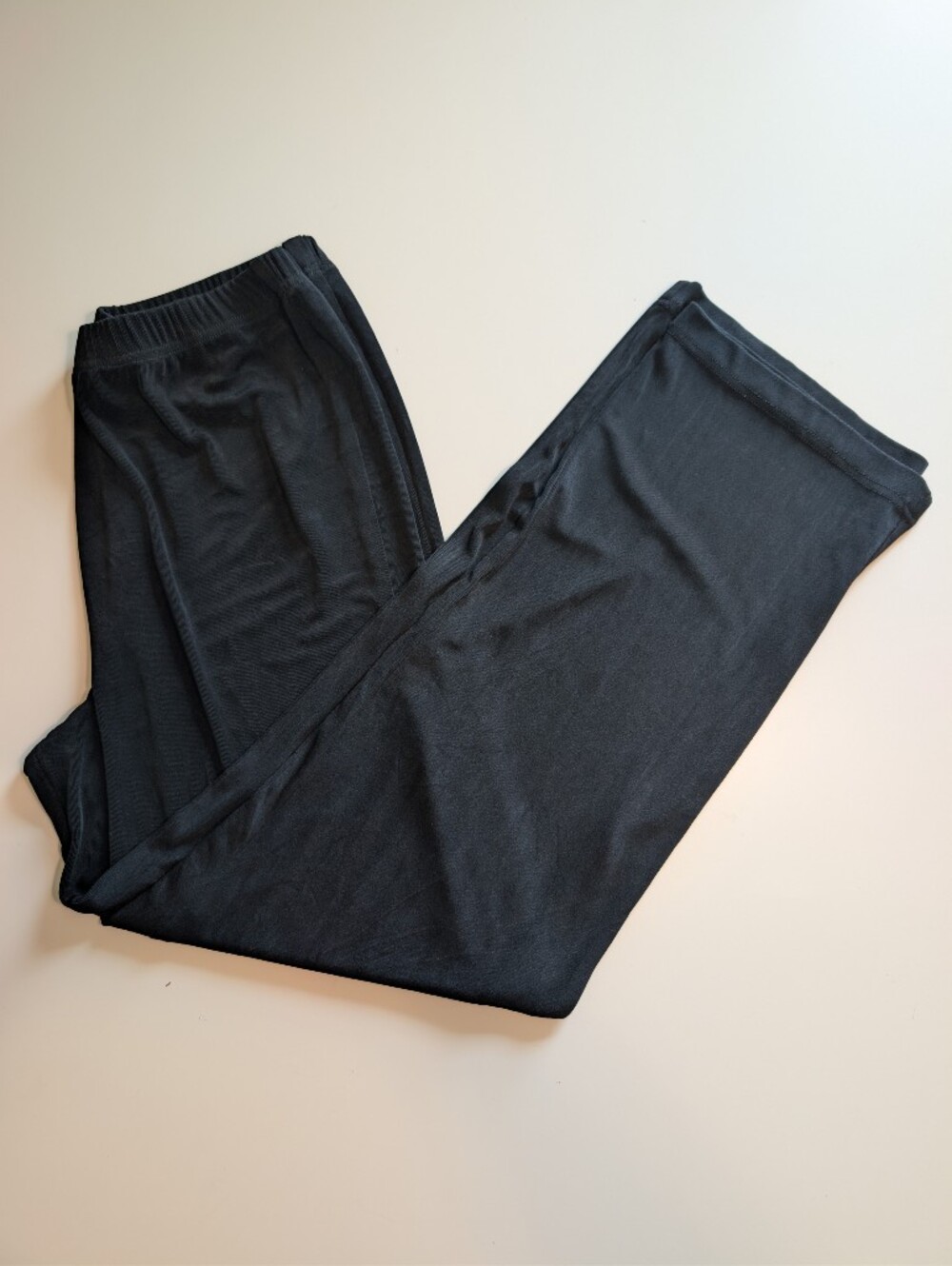 VTG R&M Richards Petite Black Slinky Knit Wide Leg Palazzo Pants 10P Made In USA